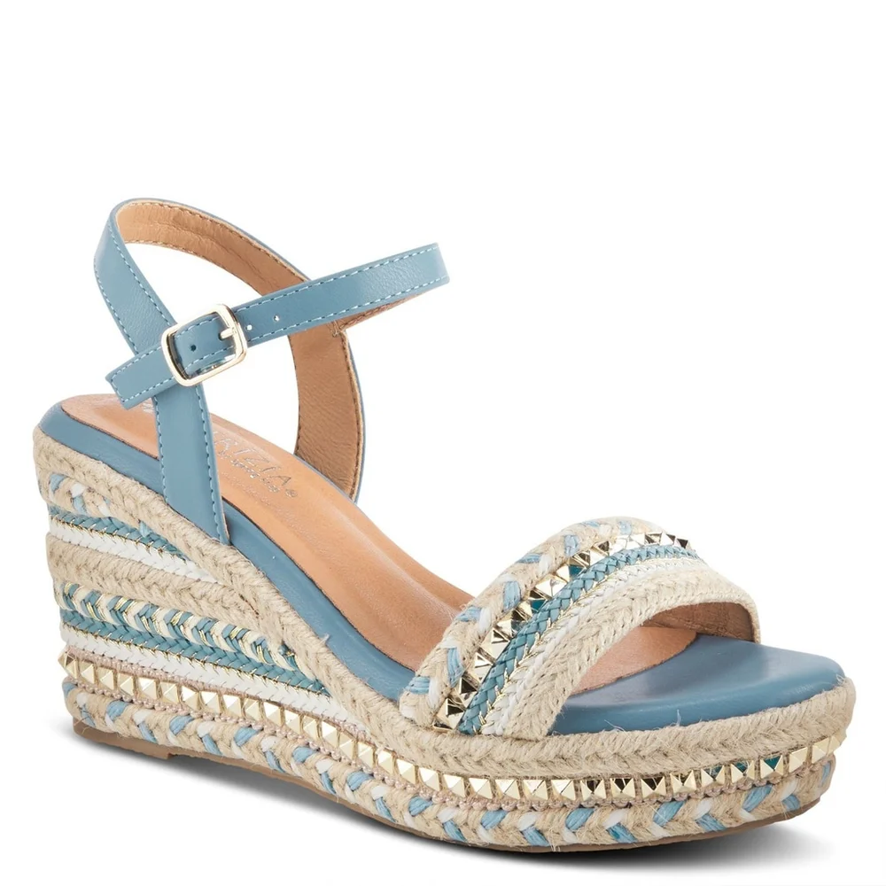 Patrizia Tisch Woven Wedge Light Blue Embellished Espadrille Sandals US 9.5 EU41